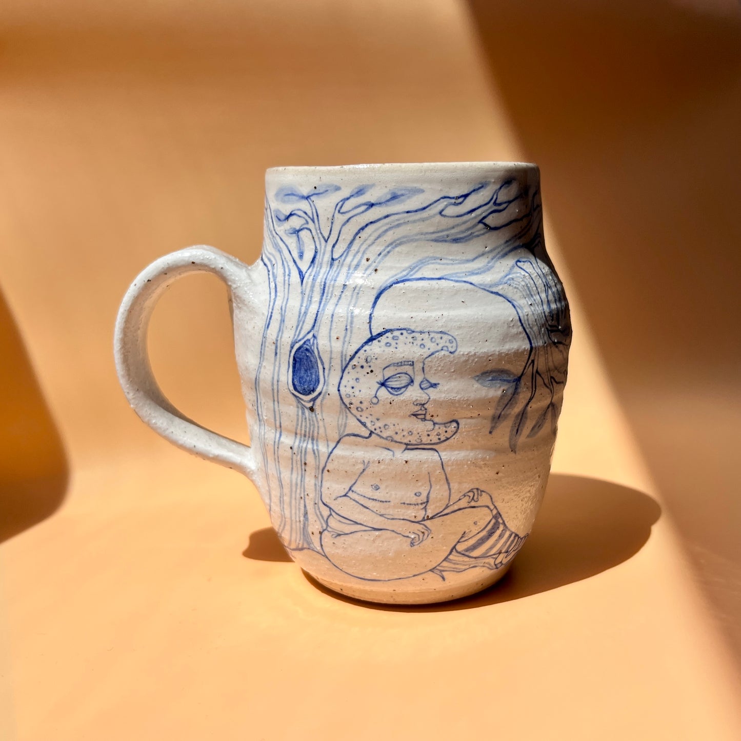 Handcrafted Large Ceramic Mug Set – Under the Same Tree: Sun & Moon Design (Speckled Stoneware, 450ml)