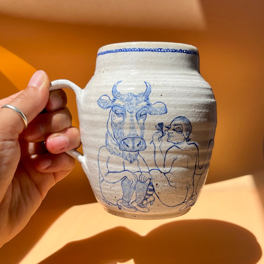 Handcrafted Large Ceramic Mug – Birds, Beasts & Queer Besties (Speckled Stoneware, 450ml)