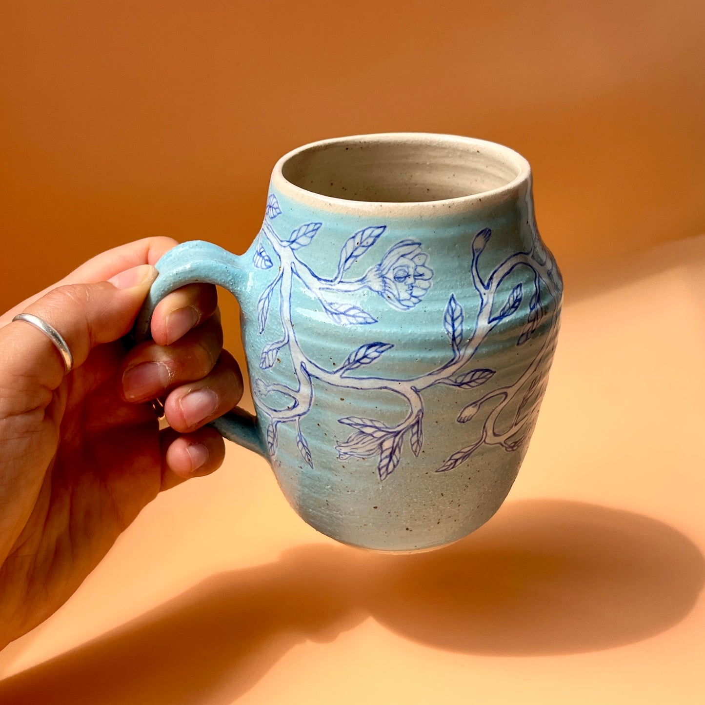 Handcrafted Large Ceramic Mug – Whispers In The Wisteria (Speckled Stoneware, 450ml)
