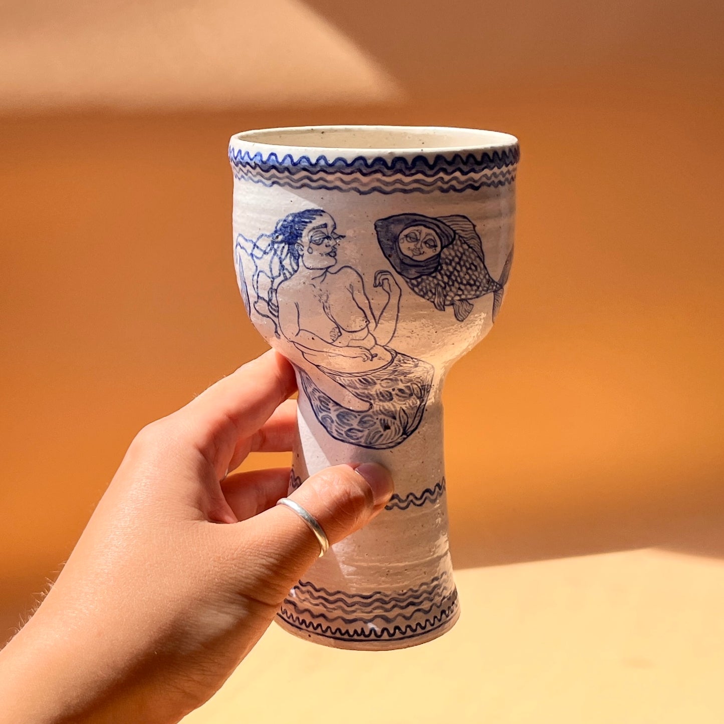 Handcrafted Ceramic Goblet - Sea Us Dance (250ml, Speckled Stoneware)