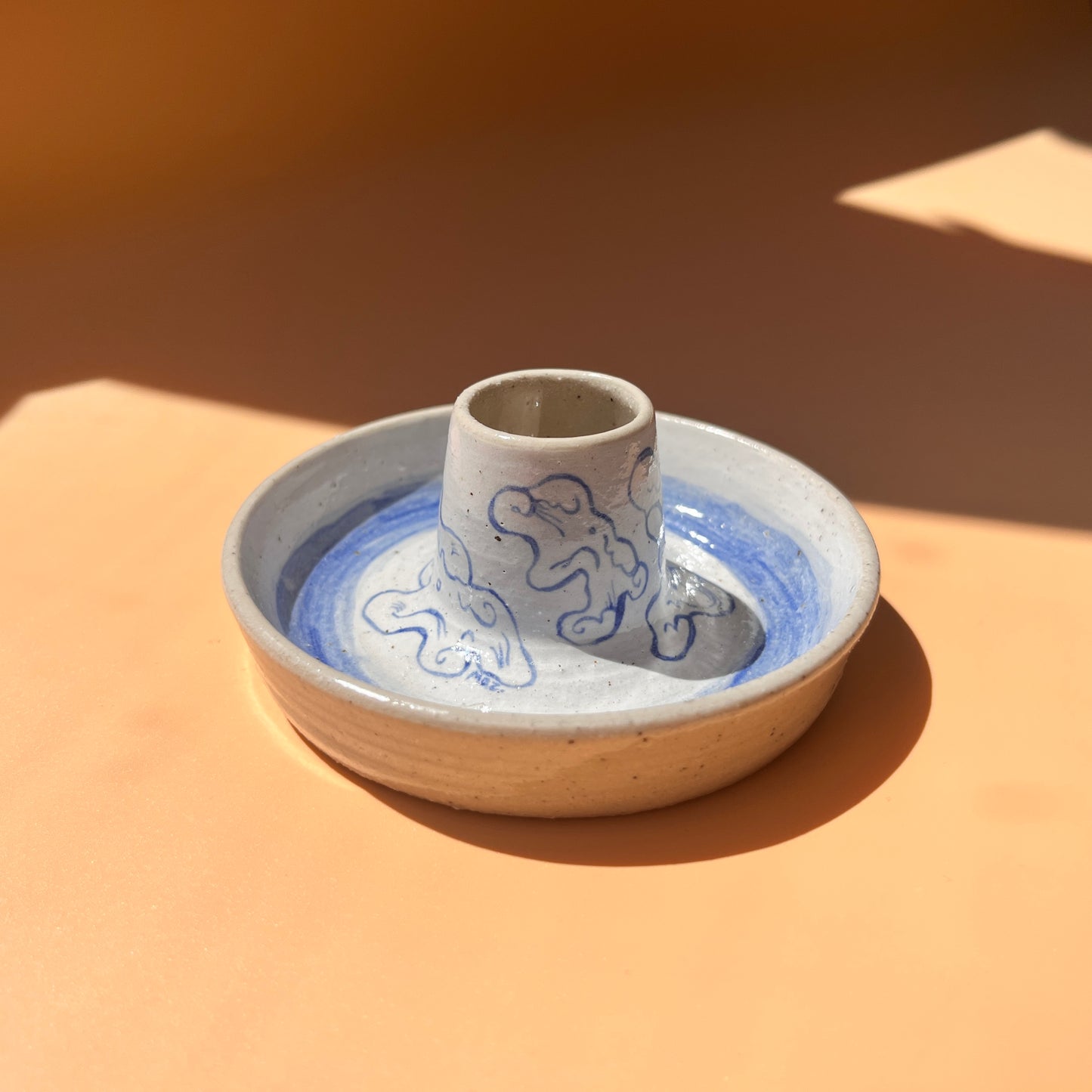 Handcrafted Ceramic Candlestick Holder – Swallow Design (Speckled Stoneware)