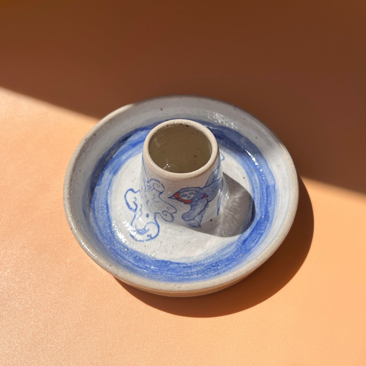 Handcrafted Ceramic Candlestick Holder – Swallow Design (Speckled Stoneware)