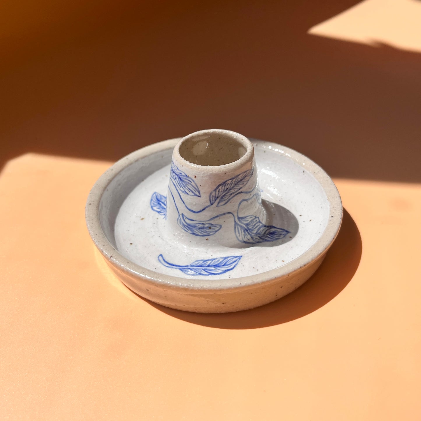 Handcrafted Ceramic Candlestick Holder – Flower Design (Speckled Stoneware)