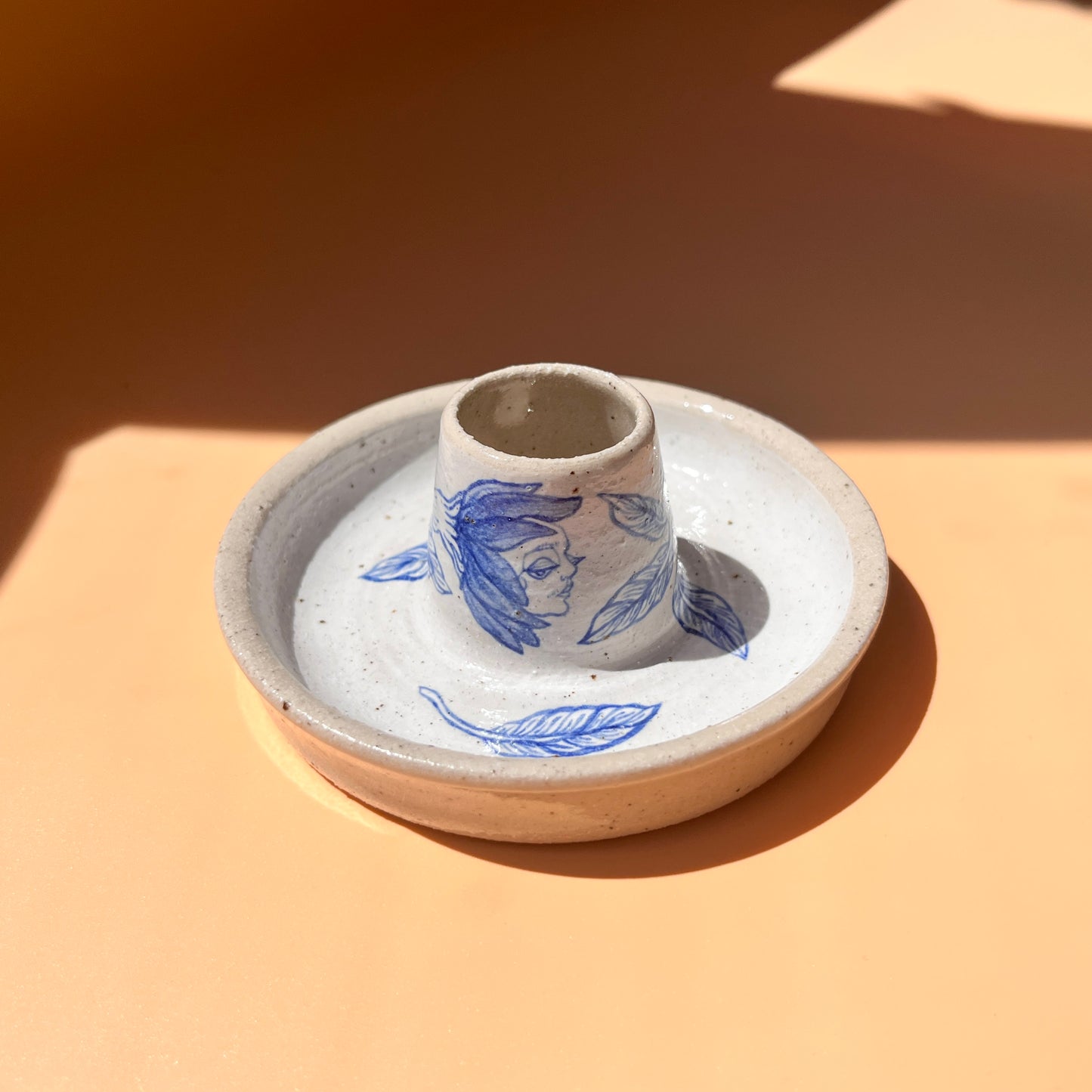 Handcrafted Ceramic Candlestick Holder – Flower Design (Speckled Stoneware)