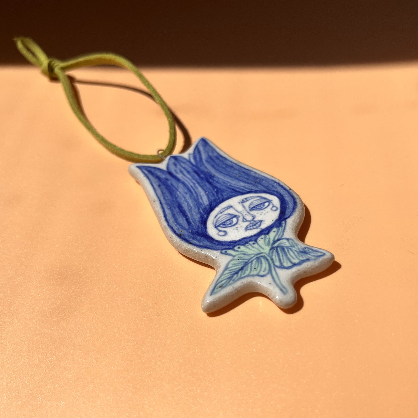 Handcrafted Ceramic Hanging Decoration - Flower Bud Design (Speckled Stoneware)