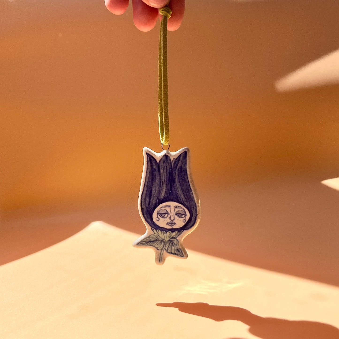 Handcrafted Ceramic Hanging Decoration - Flower Bud Design (Speckled Stoneware)