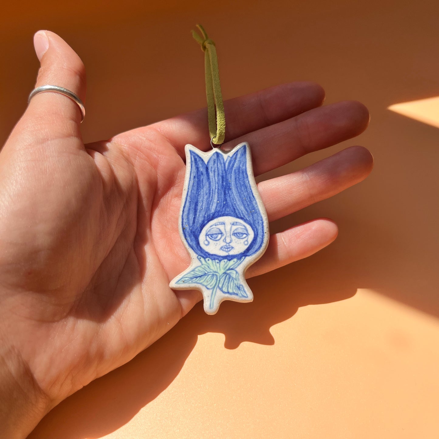 Handcrafted Ceramic Hanging Decoration - Flower Bud Design (Speckled Stoneware)