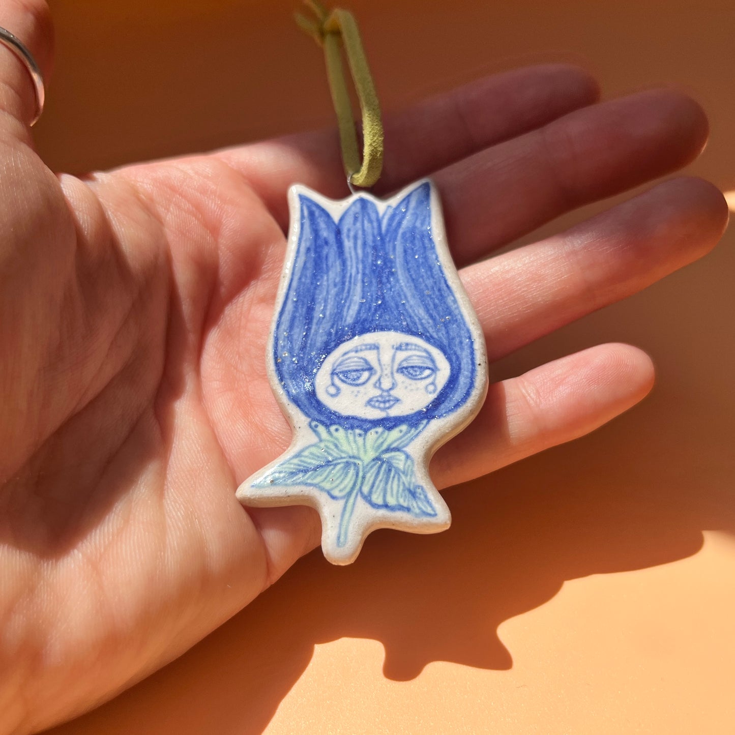 Handcrafted Ceramic Hanging Decoration - Flower Bud Design (Speckled Stoneware)