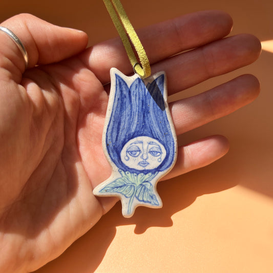 Handcrafted Ceramic Hanging Decoration - Flower Bud Design (Speckled Stoneware)