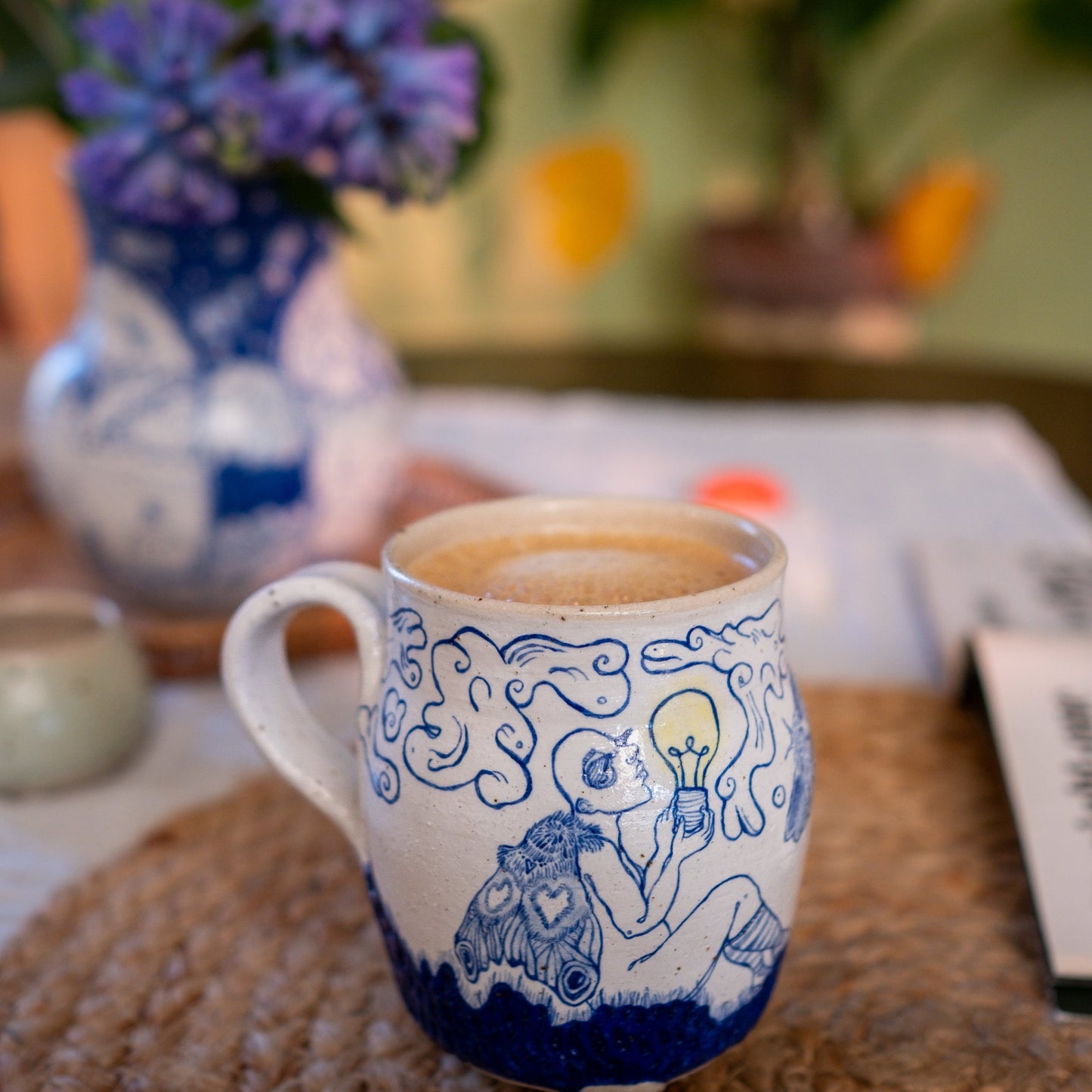 Handcrafted Ceramic Mug – Drawn To The Light Design (Speckled Stoneware, 300ml)