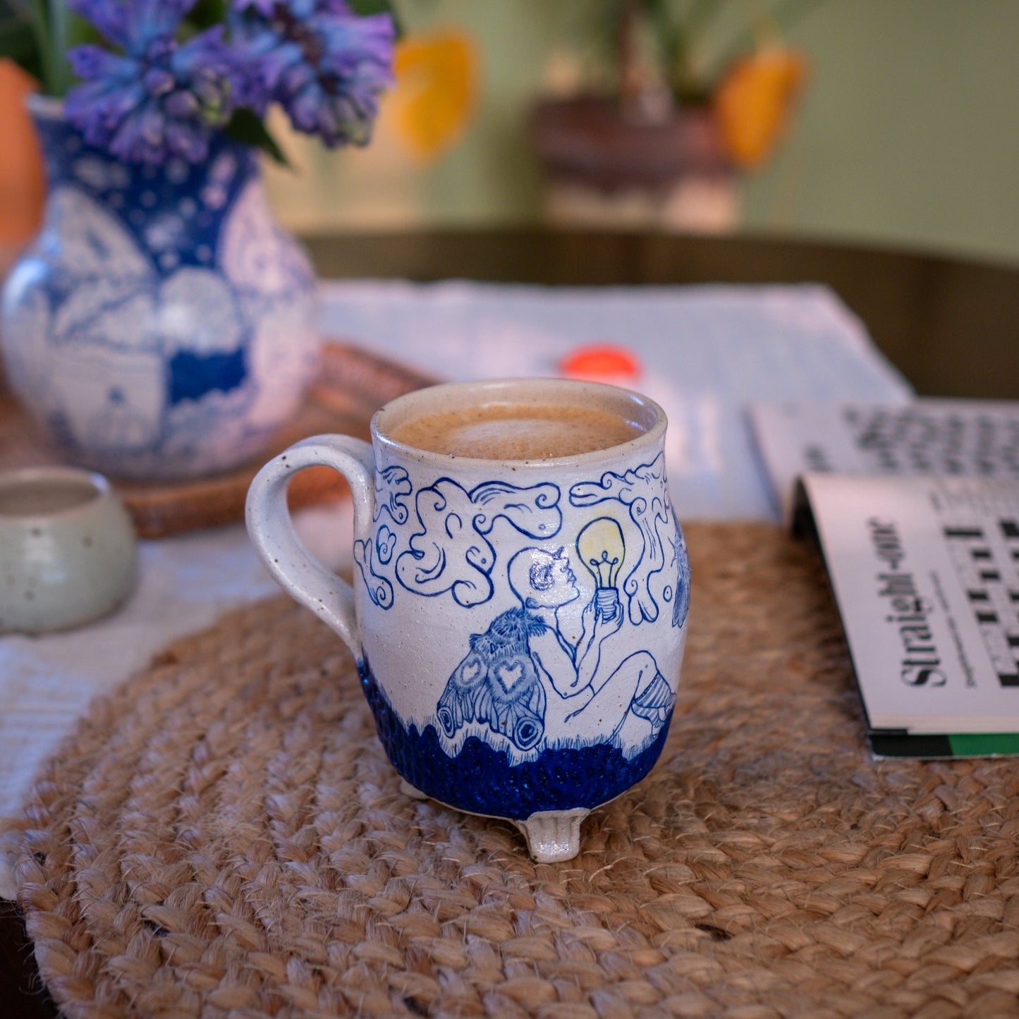 Handcrafted Ceramic Mug – Drawn To The Light Design (Speckled Stoneware, 300ml)