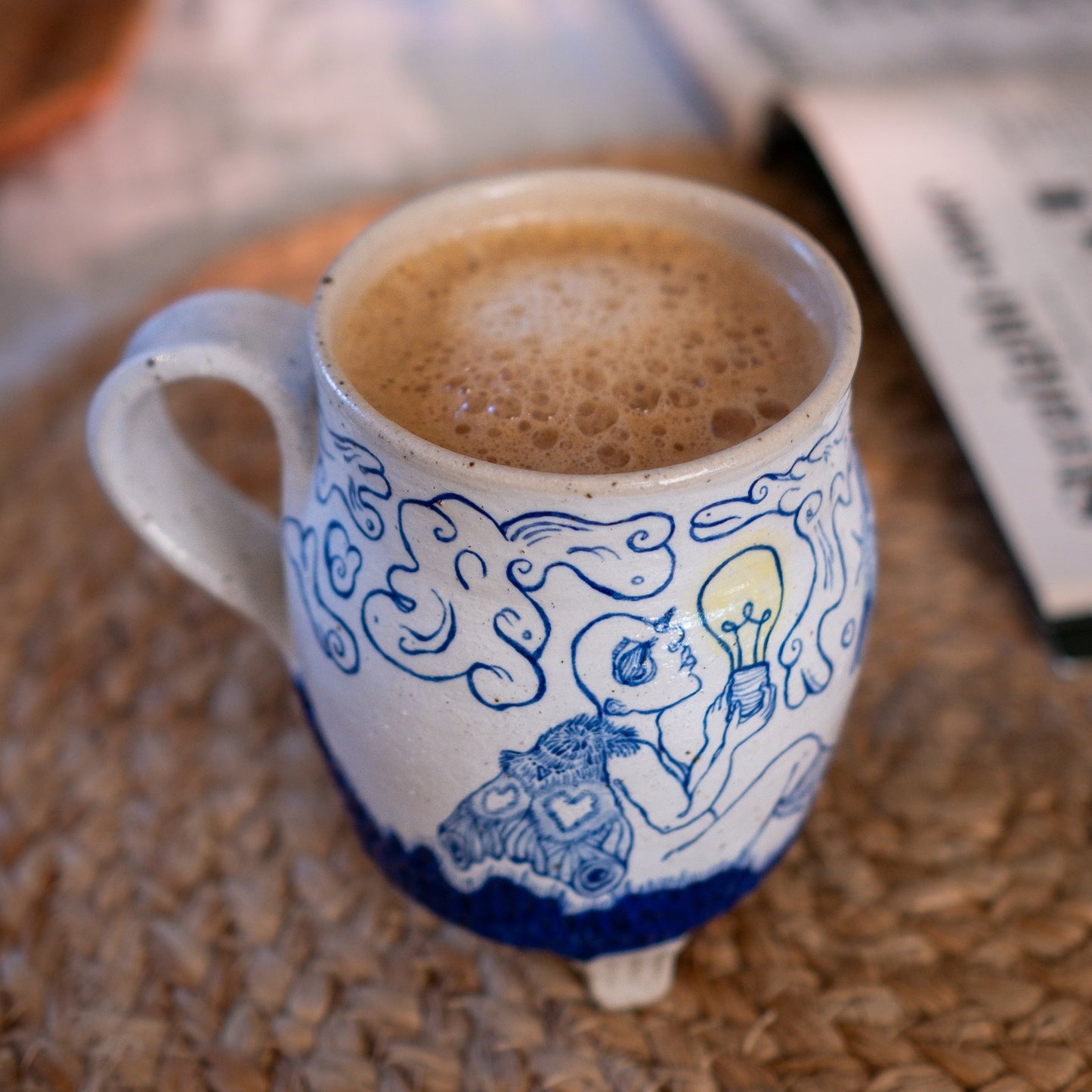 Handcrafted Ceramic Mug – Drawn To The Light Design (Speckled Stoneware, 300ml)