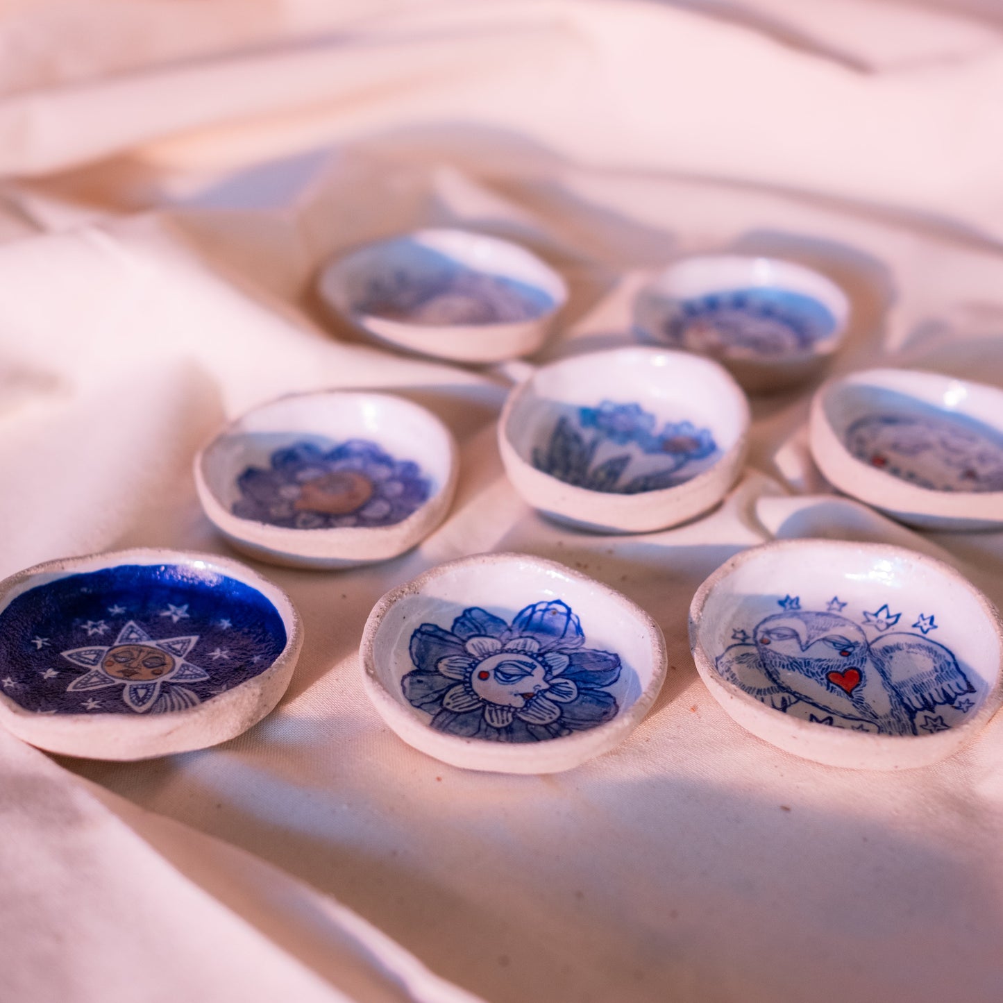 Handcrafted Ceramic Trinket Dish - Flower Person Design (Speckled Stoneware)