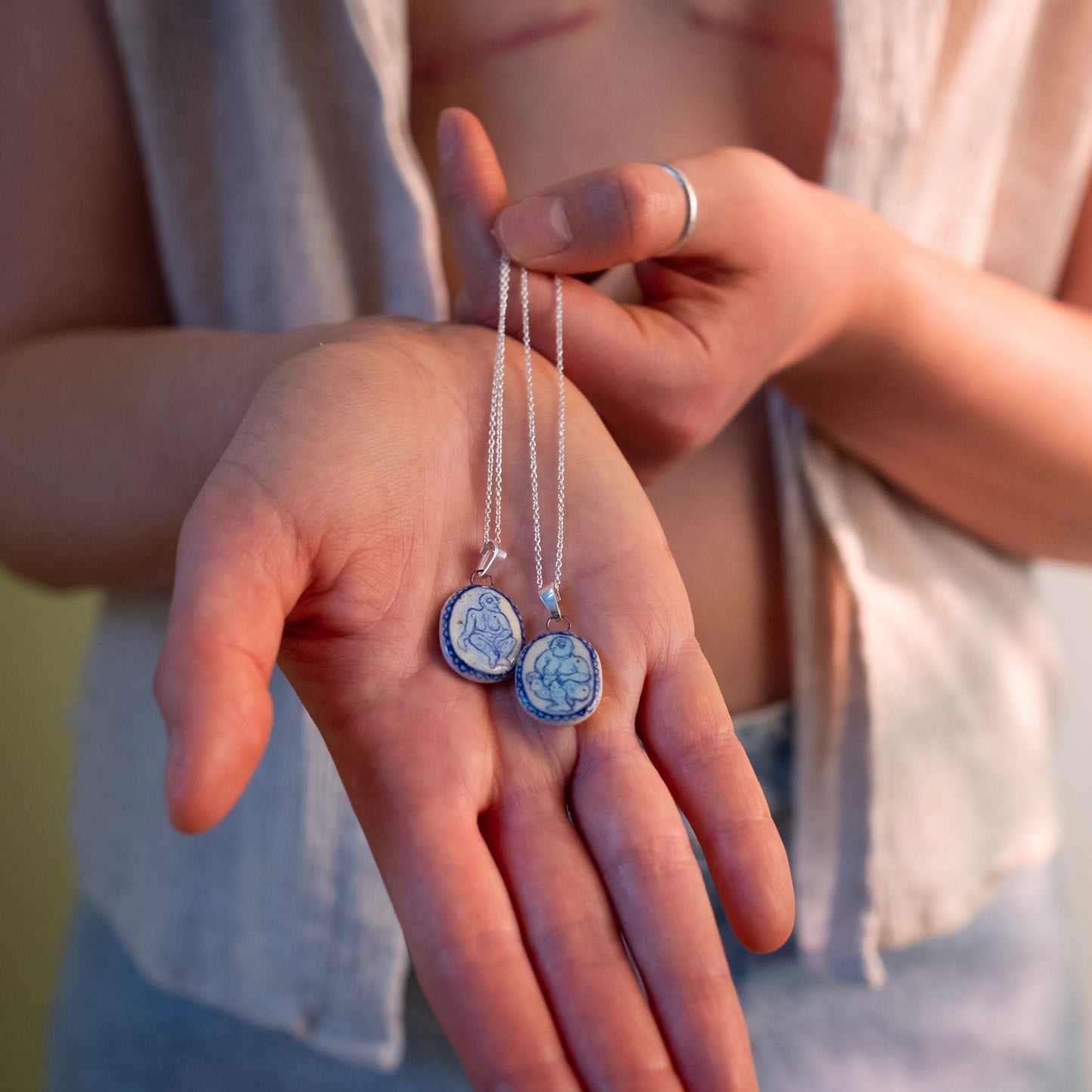 Handmade Ceramic Pendant Necklace – A Celebration of Transgender Beauty (Sterling Silver, Unique Design)