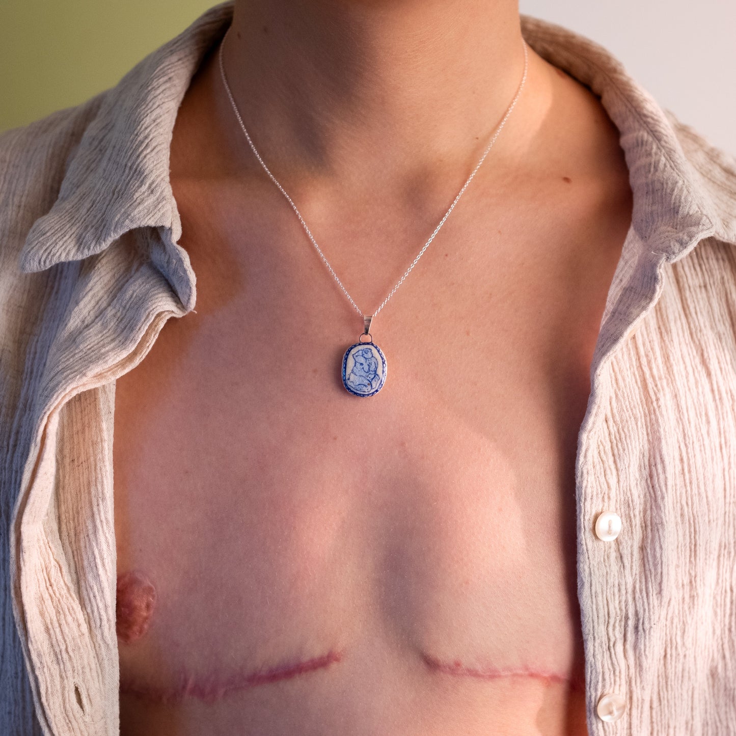 Handmade Ceramic Pendant Necklace – A Celebration of Transgender Beauty (Sterling Silver, Unique Design)