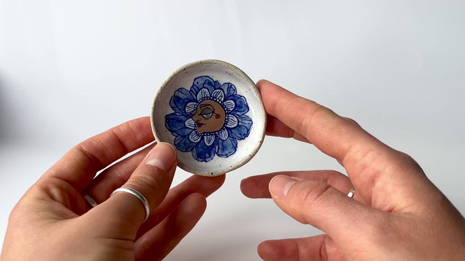 Handcrafted Ceramic Trinket Dish - Flower Person Design (Speckled Stoneware) video