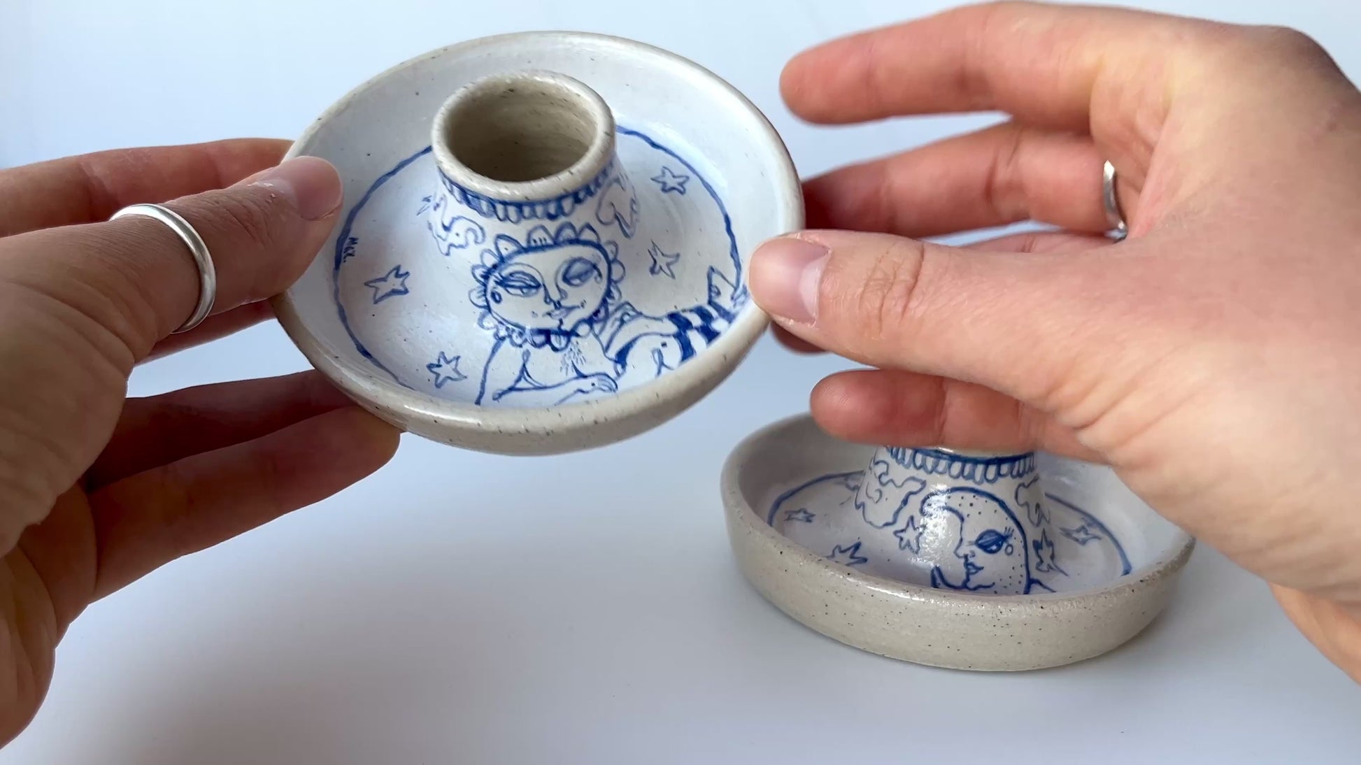 Handcrafted Ceramic Candlestick Holder Set – Sun & Moon Night Design video