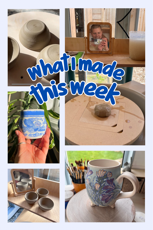 A photo collage of some handmade bowls created on the pottery wheel titled: what I made this week
