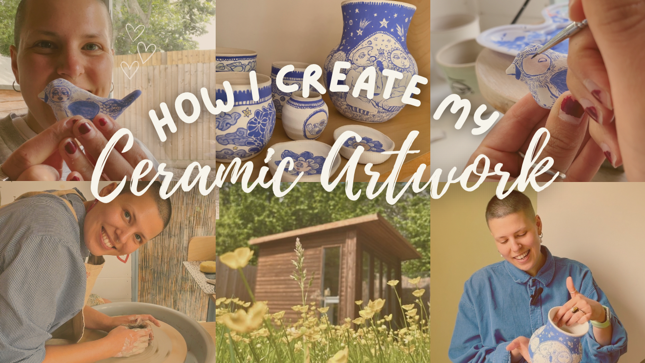 Load video: A little intro into how I create my ceramic art. Here is a short video I created to give you lovely humans an insight into the behind the scenes of my creative process. 🏺Just a quick little video where I talk through my process from start to finish, designing to making to painting to glazing 🧑‍🎨