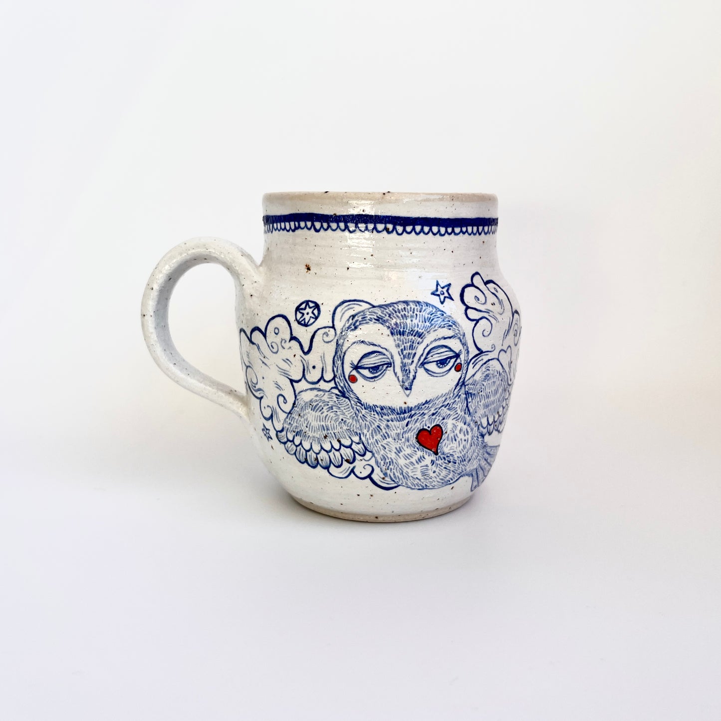 Handcrafted Ceramic Mug - Flying Owl Design (300ml, Speckled Stoneware)