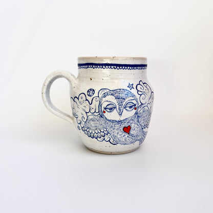Handcrafted Ceramic Mug - Flying Owl Design (300ml, Speckled Stoneware)