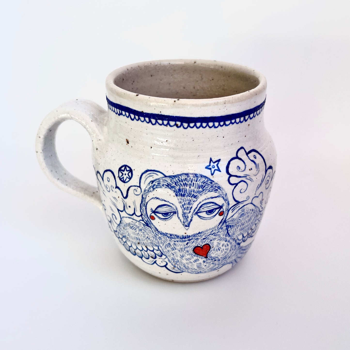Handcrafted Ceramic Mug - Flying Owl Design (300ml, Speckled Stoneware)