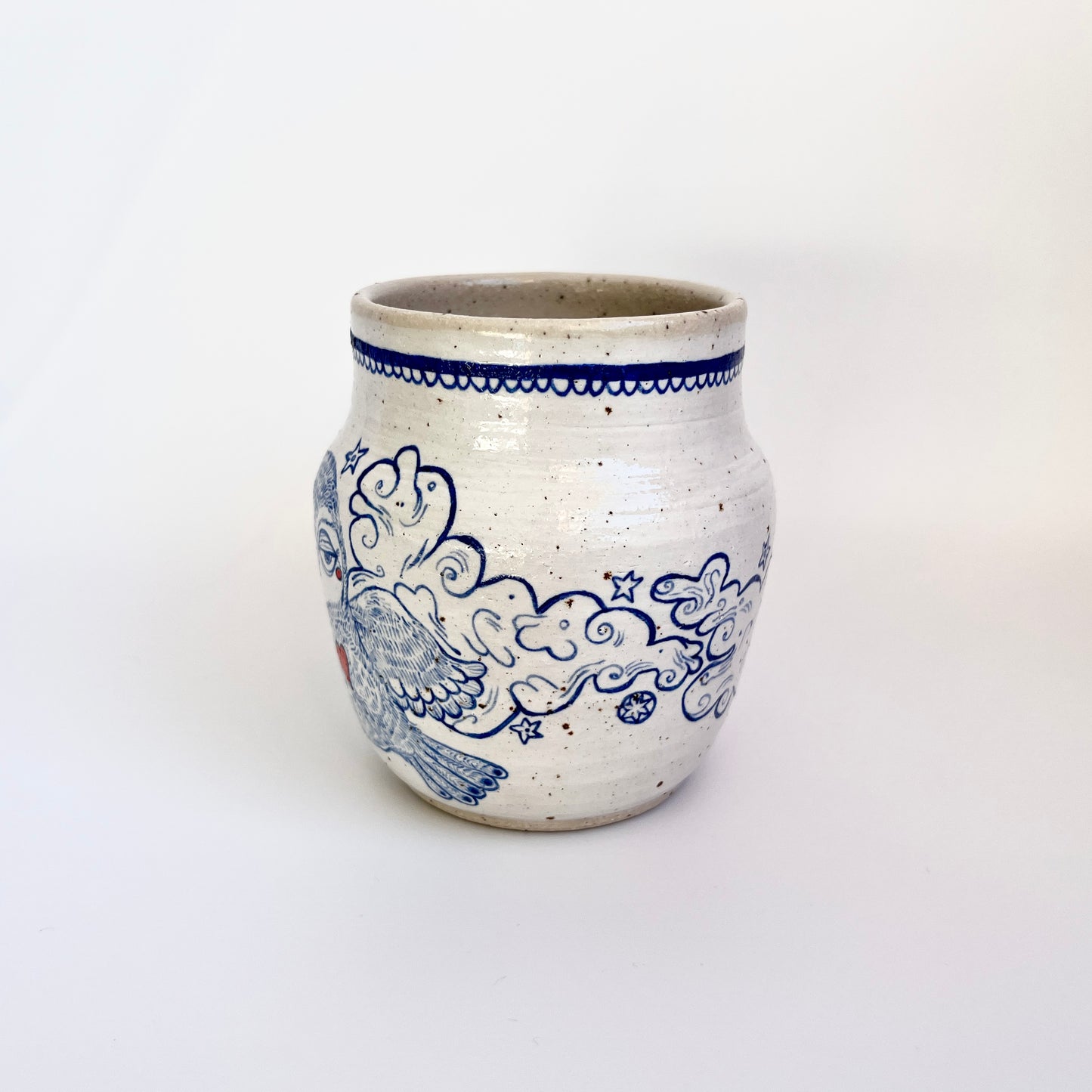 Handcrafted Ceramic Mug - Flying Owl Design (300ml, Speckled Stoneware)