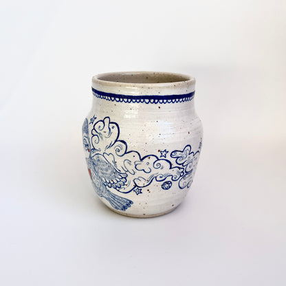 Handcrafted Ceramic Mug - Flying Owl Design (300ml, Speckled Stoneware)