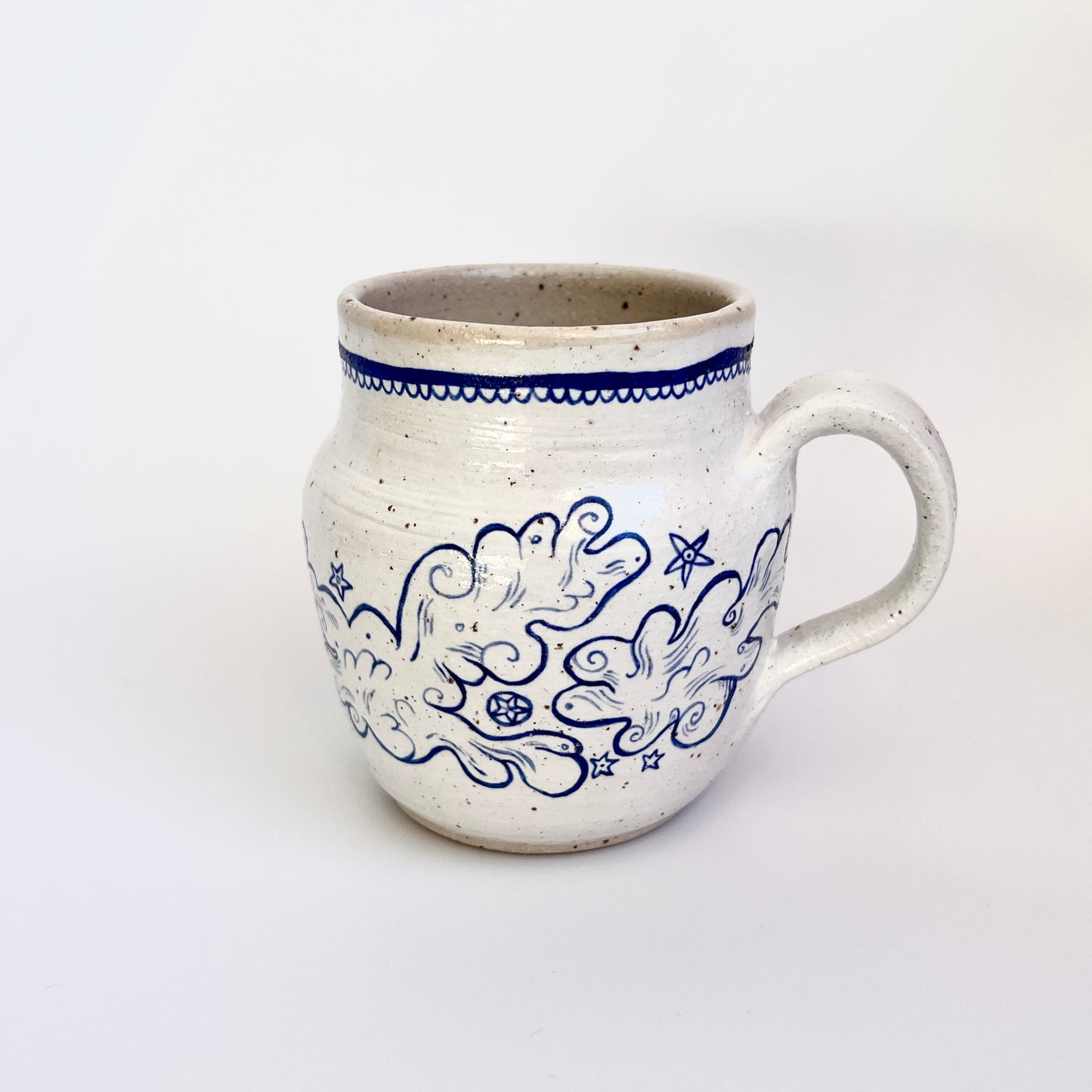 Handcrafted Ceramic Mug - Flying Owl Design (300ml, Speckled Stoneware)