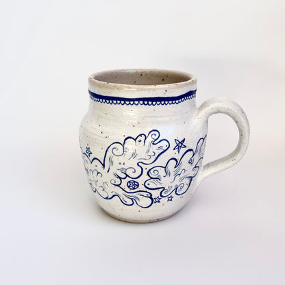 Handcrafted Ceramic Mug - Flying Owl Design (300ml, Speckled Stoneware)