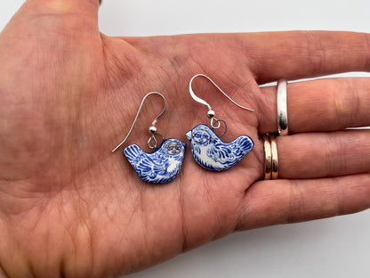 Handmade Ceramic Earrings – Bird Design (Sterling Silver, Dangle Earrings)