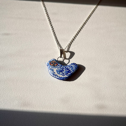 Handmade Ceramic Bird Pendant Necklace – Bird Person Design (Sterling Silver, Wearable Art)