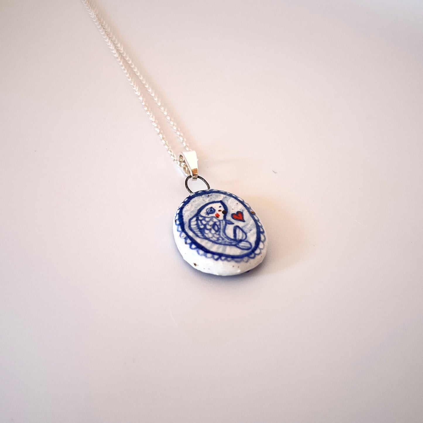 Handmade Ceramic Pendant Necklace – Fish Design (Sterling Silver, Ocean-Inspired Jewellery)