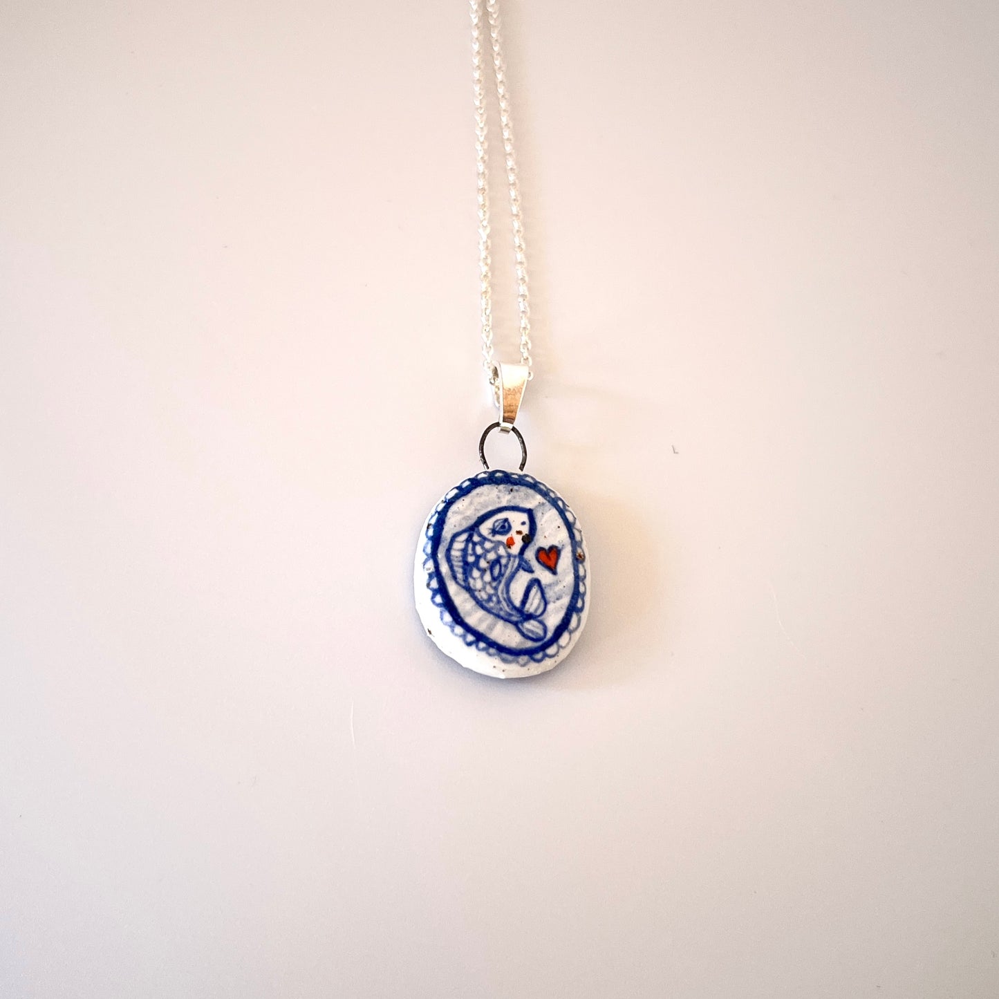 Handmade Ceramic Pendant Necklace – Fish Design (Sterling Silver, Ocean-Inspired Jewellery)