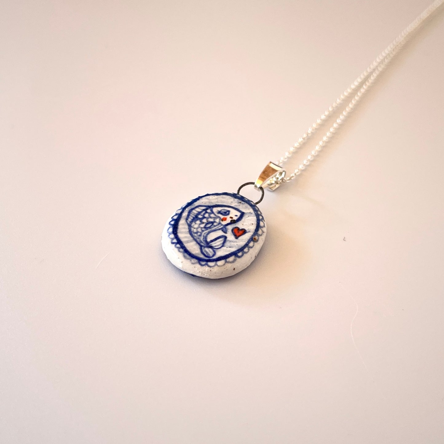 Handmade Ceramic Pendant Necklace – Fish Design (Sterling Silver, Ocean-Inspired Jewellery)