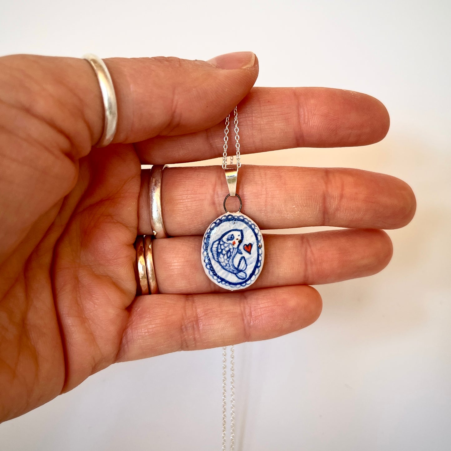 Handmade Ceramic Pendant Necklace – Fish Design (Sterling Silver, Ocean-Inspired Jewellery)