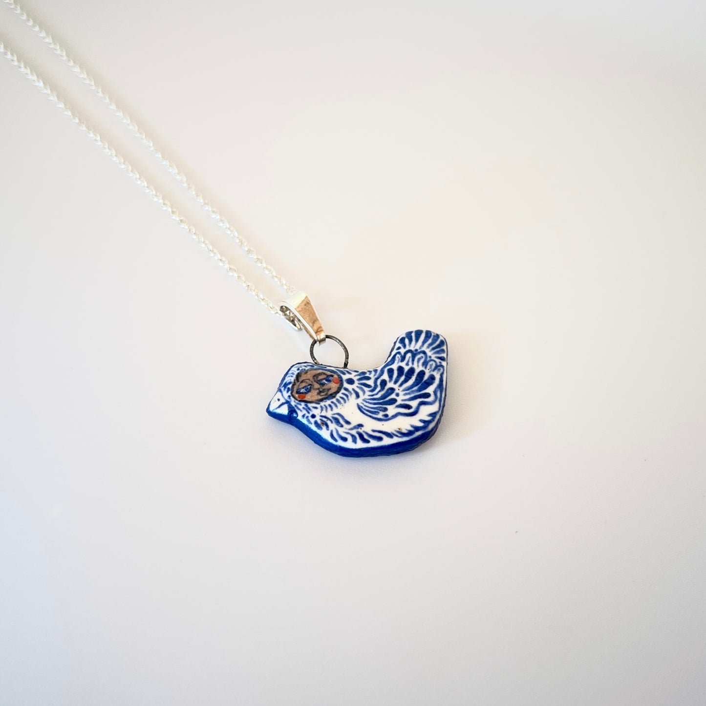 Handmade Ceramic Bird Pendant Necklace – Bird Person Design (Sterling Silver, Wearable Art)