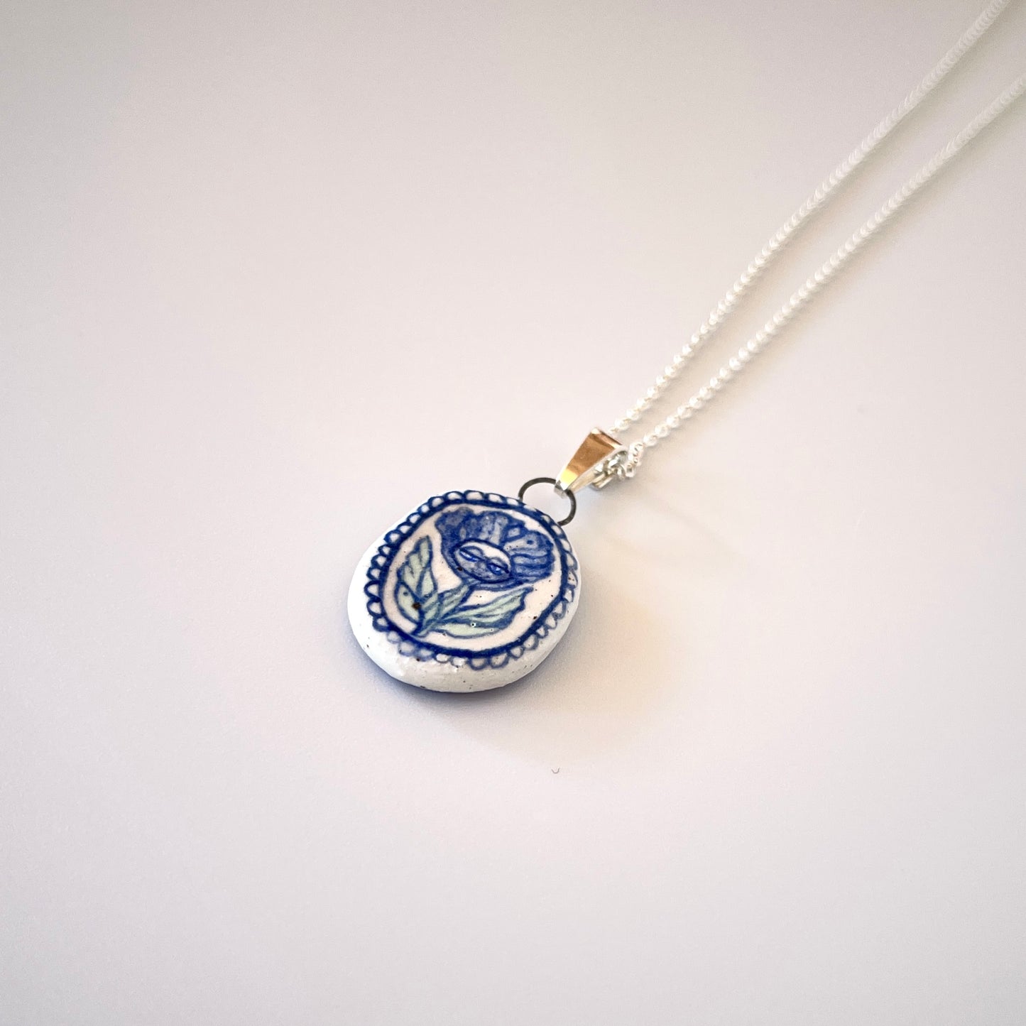 Handmade Ceramic Pendant Necklace – Flower Person Design (Sterling Silver, Nature-Inspired Jewellery)
