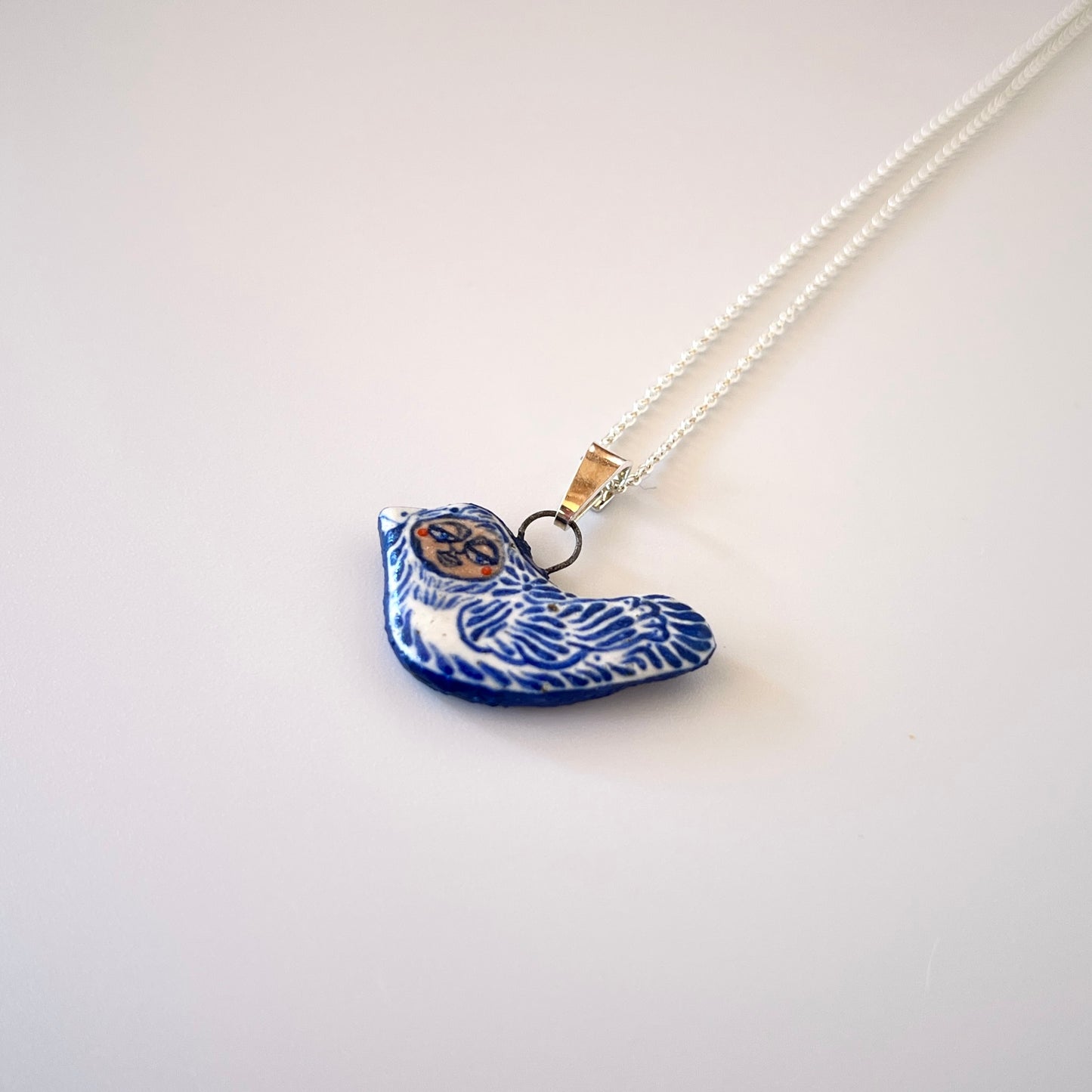 Handmade Ceramic Bird Pendant Necklace – Bird Person Design (Sterling Silver, Wearable Art)