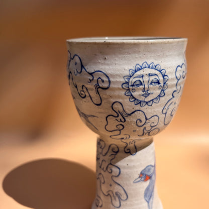Handcrafted Ceramic Goblet - Evening Swallows (250ml, Speckled Stoneware)