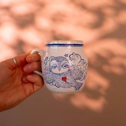Handcrafted Ceramic Mug - Flying Owl Design (300ml, Speckled Stoneware)