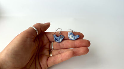 Handmade Ceramic Earrings – Bird Design (Sterling Silver, Dangle Earrings)