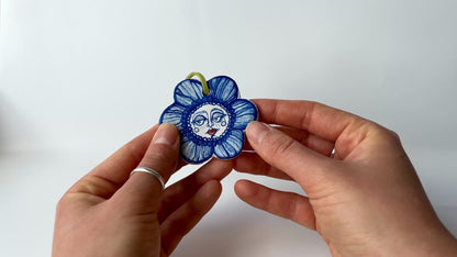 Handcrafted Ceramic Hanging Decoration - Flower Character Design (Speckled Stoneware)