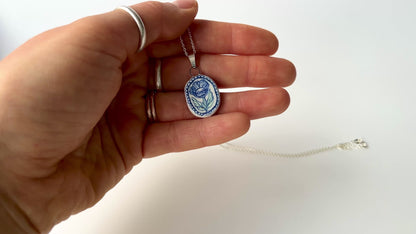 Handmade Ceramic Pendant Necklace – Flower Person Design (Sterling Silver, Nature-Inspired Jewellery)
