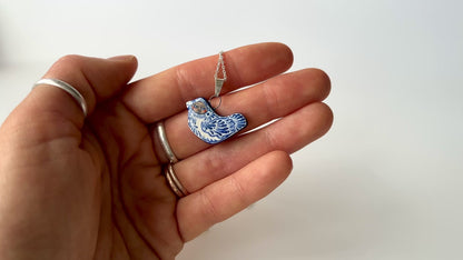 Handmade Ceramic Bird Pendant Necklace – Bird Person Design (Sterling Silver, Wearable Art)