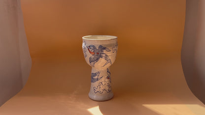 Handcrafted Ceramic Goblet - Evening Swallows (250ml, Speckled Stoneware)