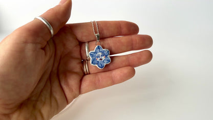 Handmade Ceramic Flower Shaped Pendant Necklace – Flower Person Design (Sterling Silver, Wearable Art)